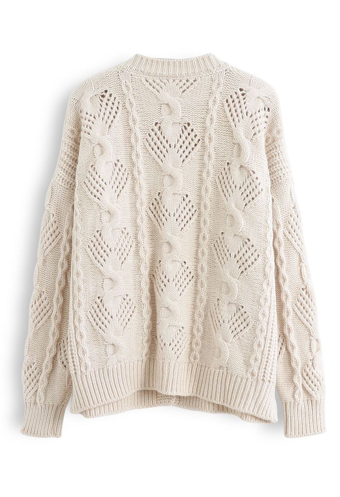 Pom-Pom Braid Hollow Out Knit Cardigan in Sand - Retro, Indie and ...