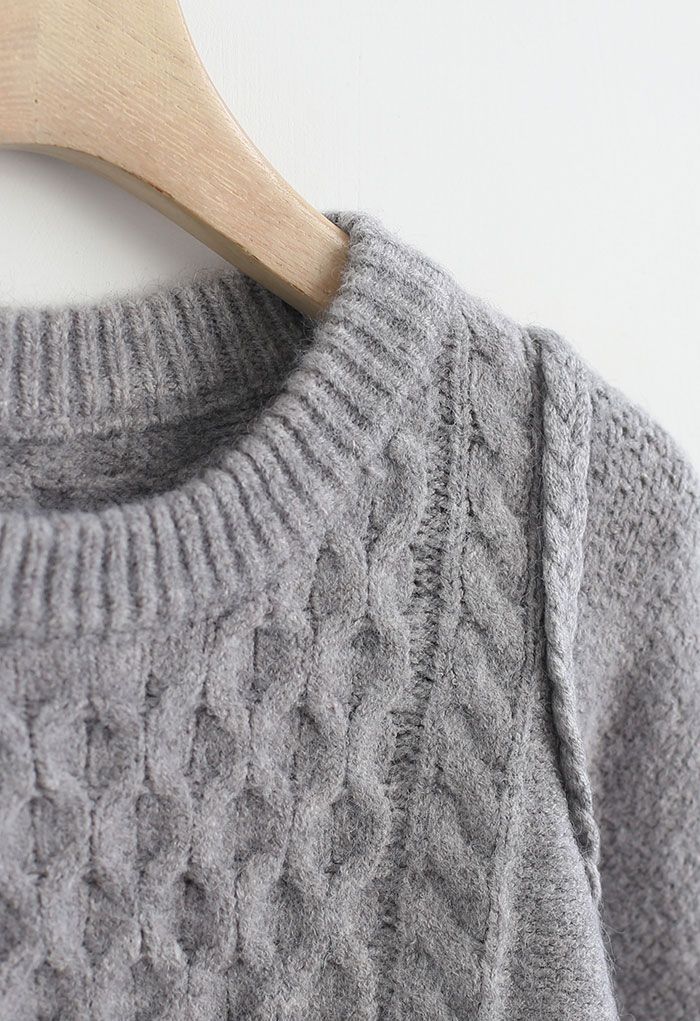 Round Neck Cable Knit Oversized Sweater in Grey - Retro, Indie and ...