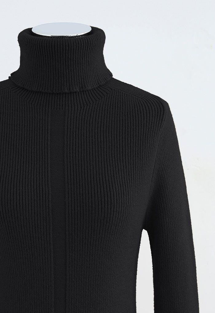 Black Turtleneck Ribbed Knit Sweater - Retro, Indie and Unique Fashion