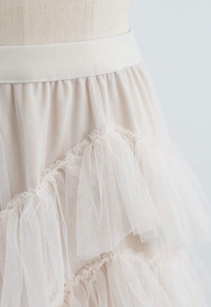 Ruffle Tiered Tulle Mesh Maxi Skirt in Cream - Retro, Indie and Unique ...
