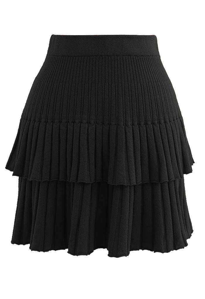 Tiered Pleated Knit Mini Skirt in Black - Retro, Indie and Unique Fashion