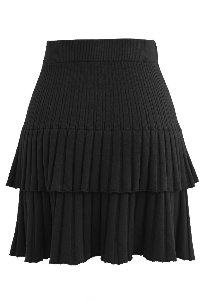Tiered Pleated Knit Mini Skirt in Black - Retro, Indie and Unique Fashion