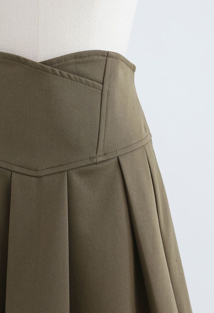 Corset Waist Pleated Mini Skirt in Olive - Retro, Indie and Unique Fashion