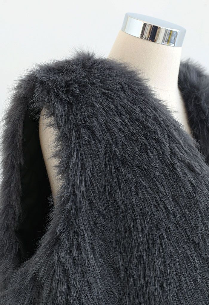 Shaggy Faux Fur Open Front Vest - Retro, Indie and Unique Fashion