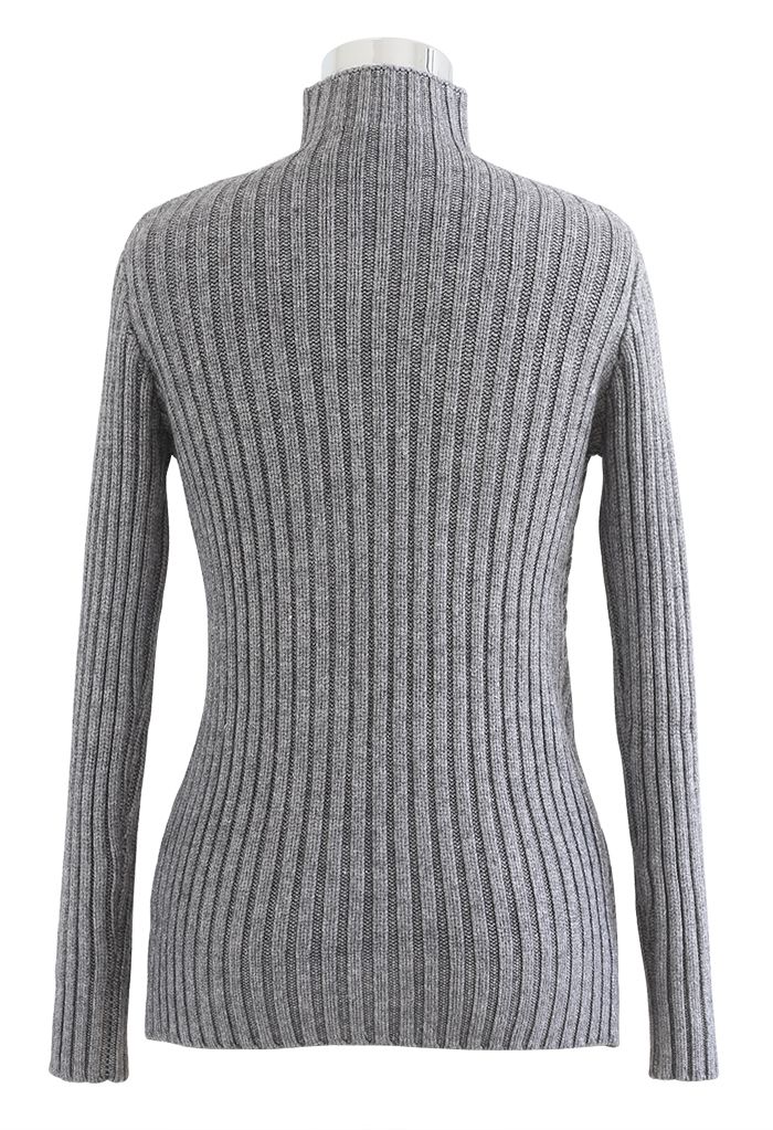 Mock Neck Long Sleeve Fitted Knit Top in Grey - Retro, Indie and Unique ...