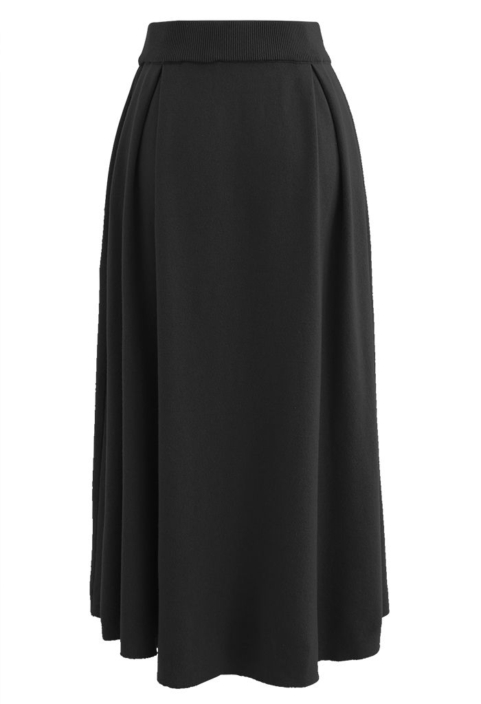All-Match Flap A-Line Knit Skirt in Black - Retro, Indie and Unique Fashion