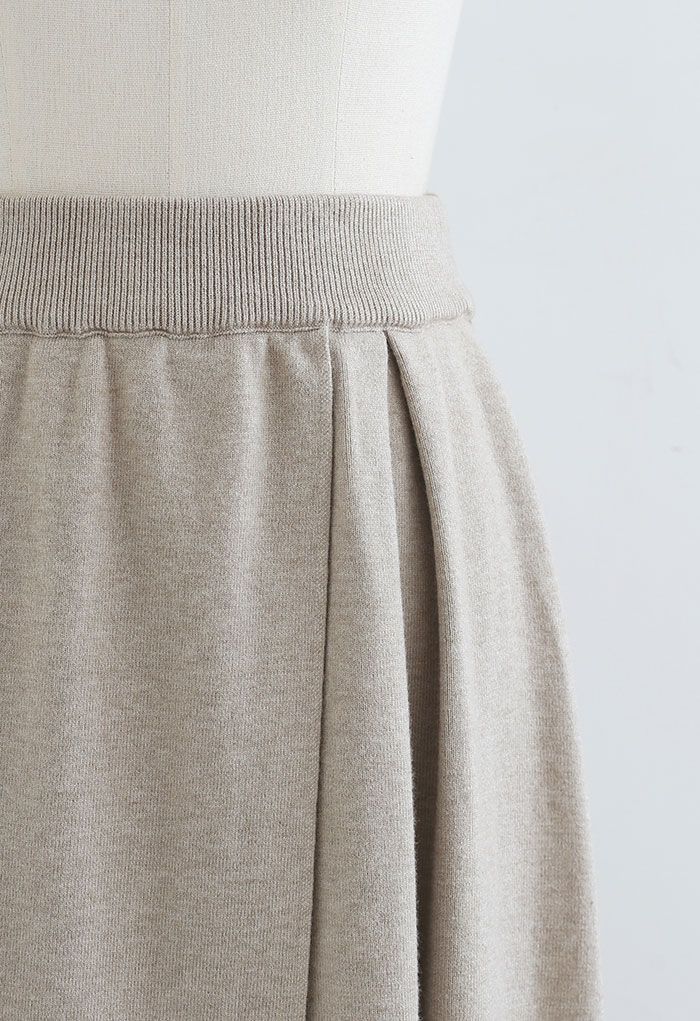 All-Match Flap A-Line Knit Skirt in Sand - Retro, Indie and Unique Fashion