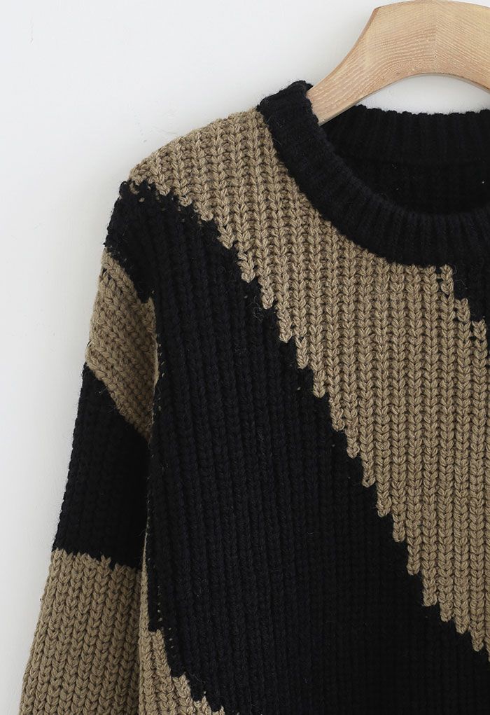 Bicolor Knit Round Neck Oversized Sweater - Retro, Indie and Unique Fashion