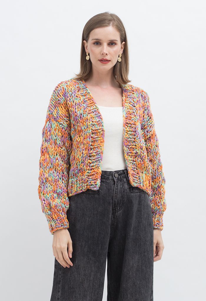 Colorful Chunky Knit Cropped Cardigan - Retro, Indie and Unique Fashion