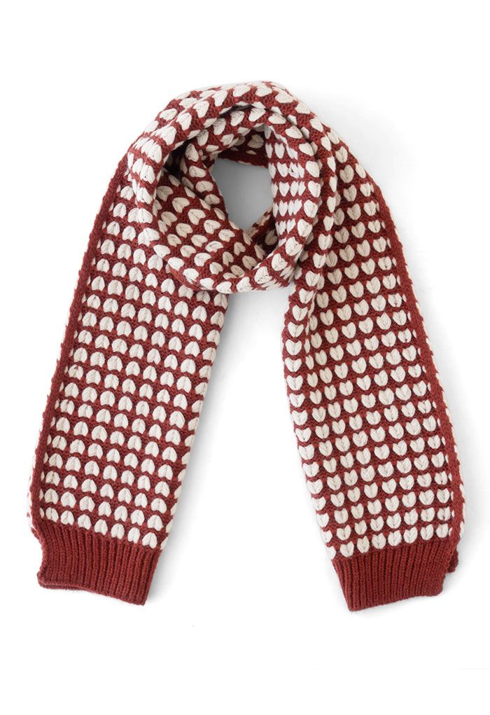 Heart Jacquard Knit Scarf in Red - Retro, Indie and Unique Fashion