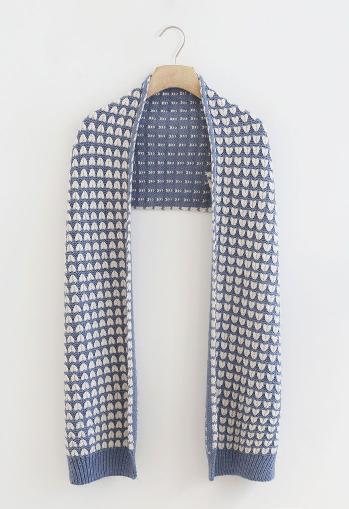 Heart Jacquard Knit Scarf in Blue - Retro, Indie and Unique Fashion