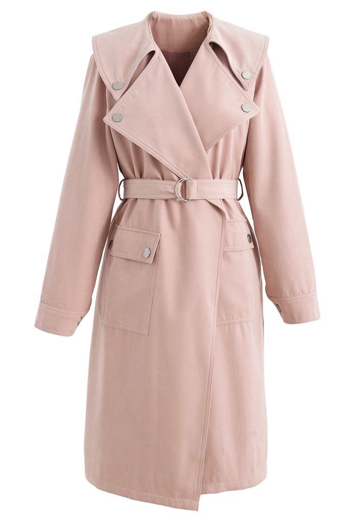 Suede Pocket Belted Trench Coat in 