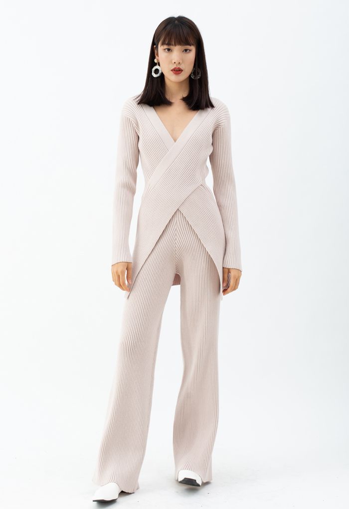Cross Wrap Rib Knit Longline Sweater and Pants Set in Pink - Retro, Indie  and Unique Fashion
