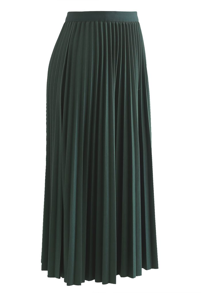 Simplicity Pleated Midi Skirt in Dark Green - Retro, Indie and Unique ...