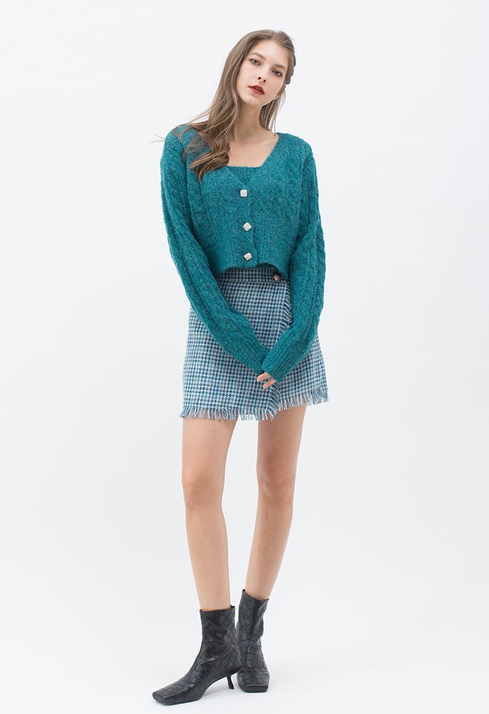 Braid Knit Cami Top and Crop Cardigan Set in Teal - Retro, Indie and ...