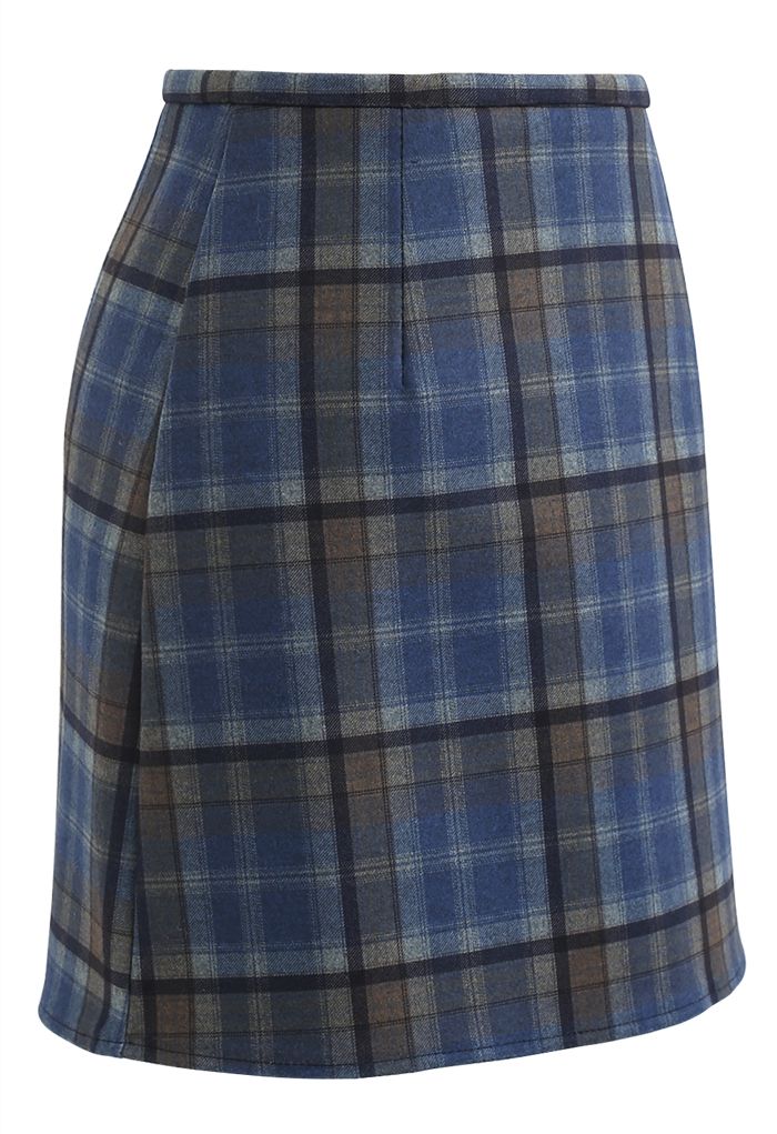 Wool-Blend Check Print Mini Skirt in Blue - Retro, Indie and Unique Fashion