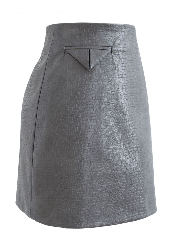 Crocodile Faux Leather Mini Skirt in Grey - Retro, Indie and Unique Fashion
