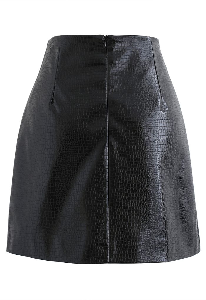 Crocodile Faux Leather Mini Skirt in Black - Retro, Indie and Unique ...