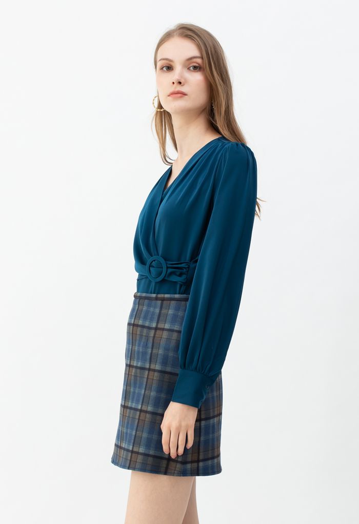 Wool-Blend Check Print Mini Skirt in Blue - Retro, Indie and Unique Fashion