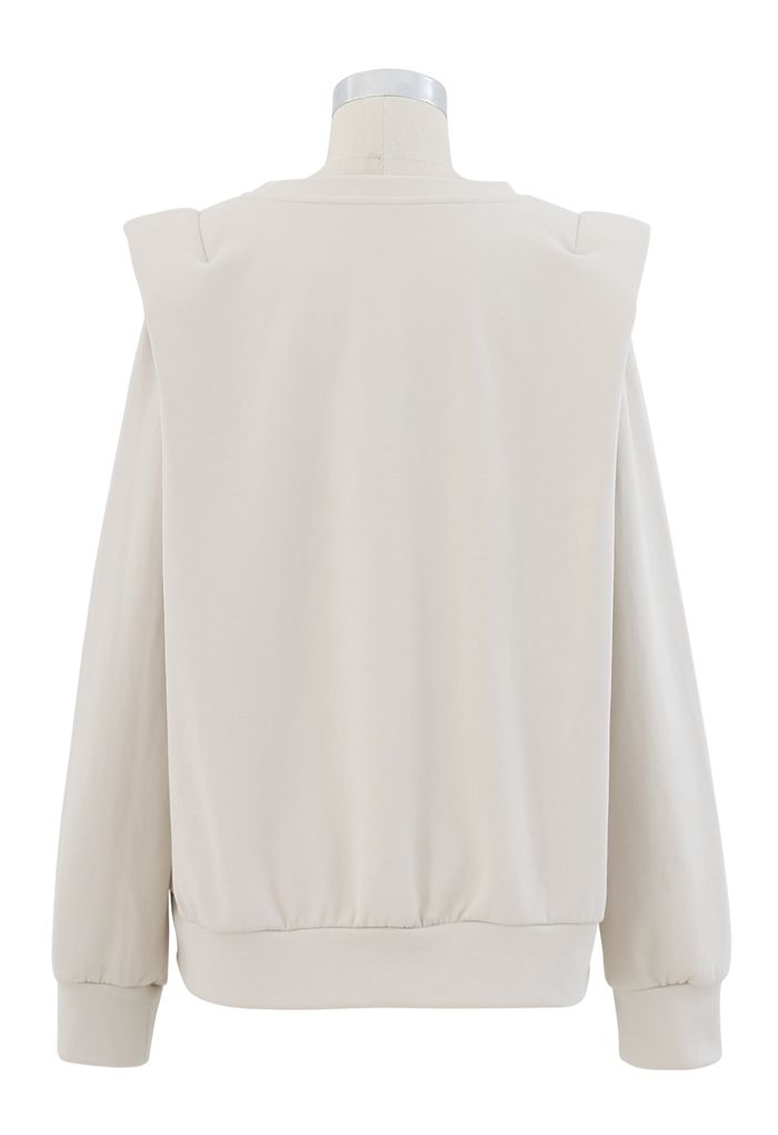 Padded Shoulder Long Sleeves Sweatshirt in Ivory - Retro, Indie and ...