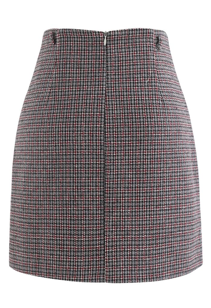 Flap Pocket Houndstooth Check Wool-Blend Mini Skirt - Retro, Indie and ...