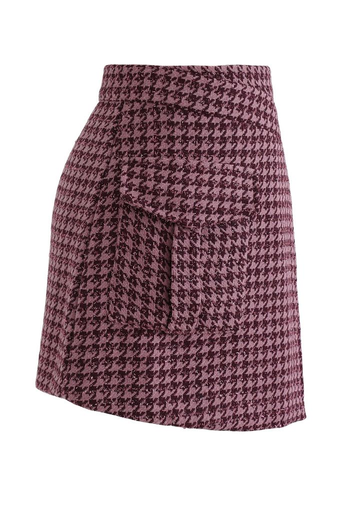 Houndstooth Tweed Asymmetric Mini Skirt in Hot Pink - Retro, Indie and ...