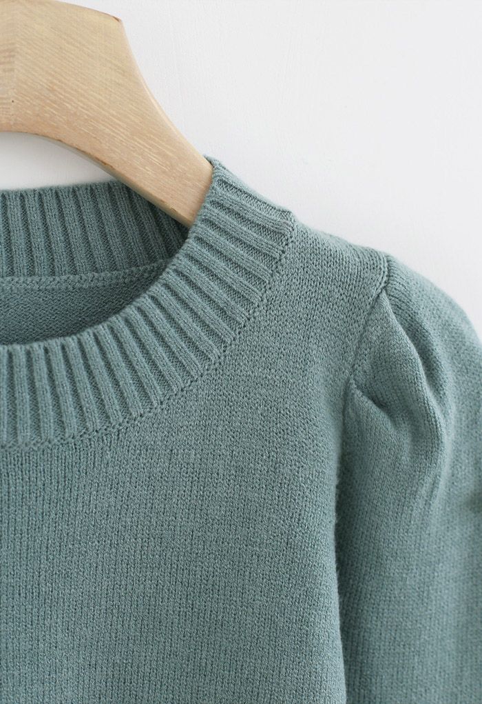 Pearl Trim Sleeves Ribbed Knit Sweater in Green - Retro, Indie and ...