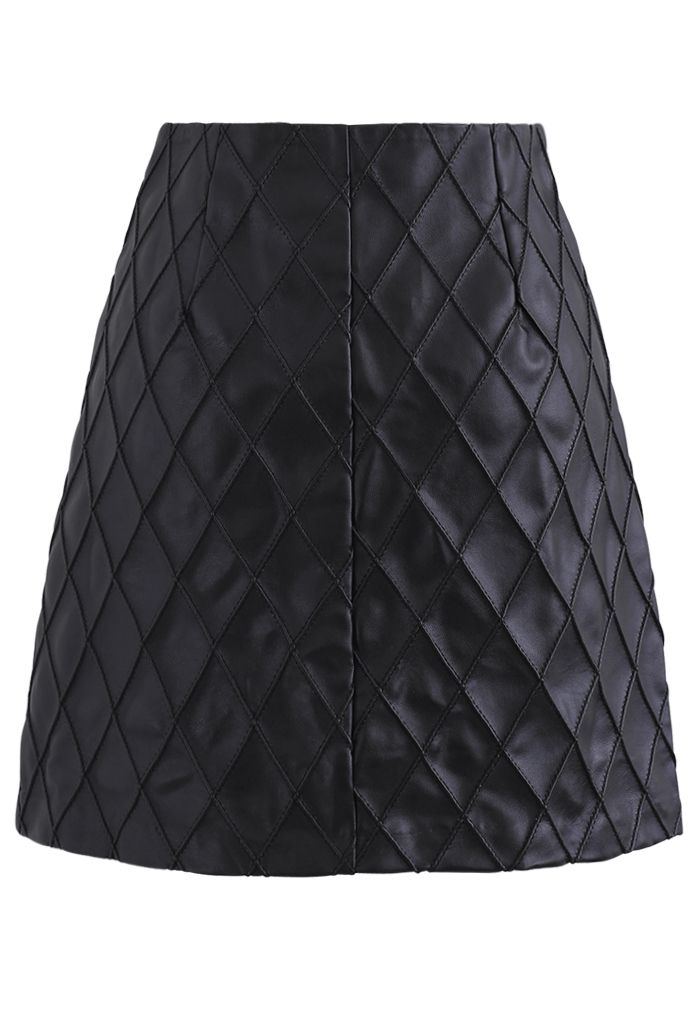 Diamond Textured Faux Leather Bud Skirt in Black - Retro, Indie and ...