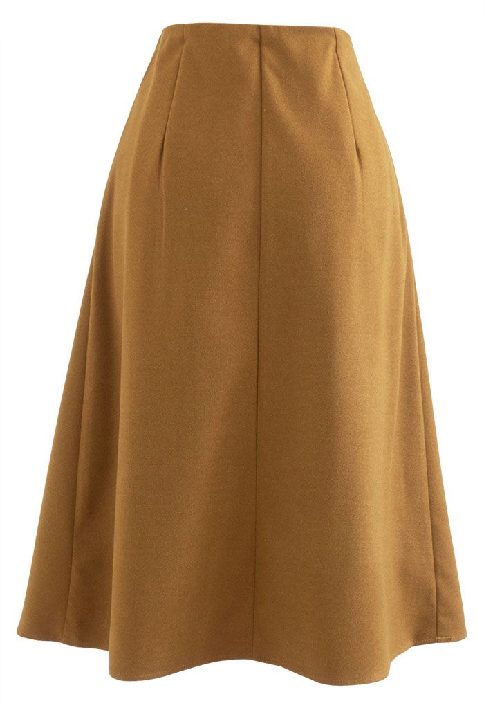Rose Button High Waist Pleated Skirt in Ginger - Retro, Indie and ...