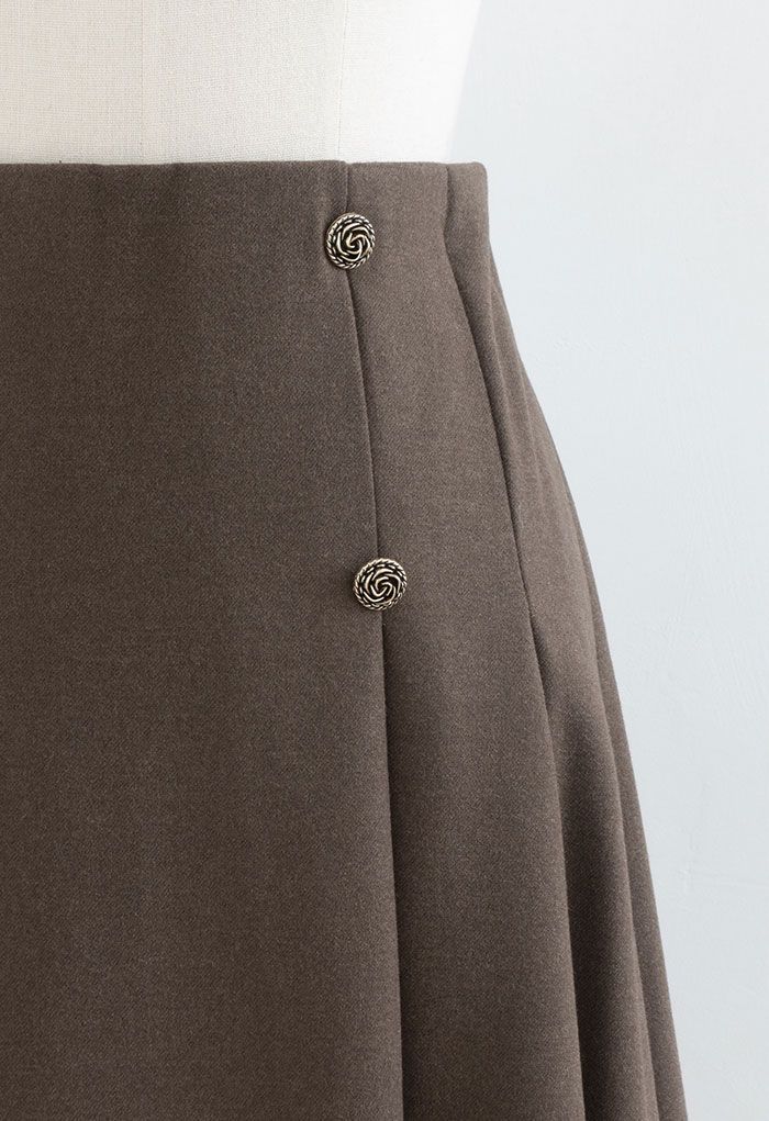 Rose Button High Waist Pleated Skirt in Brown - Retro, Indie and Unique ...