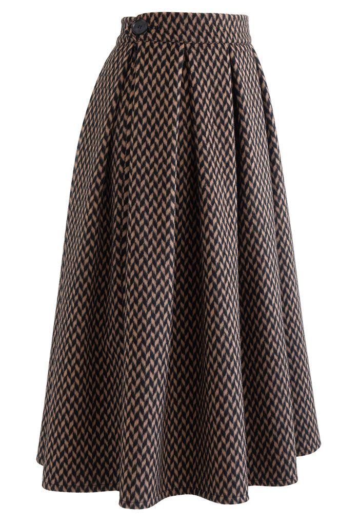 Diamond Print Wool-Blend Pleated Midi Skirt - Retro, Indie and Unique ...