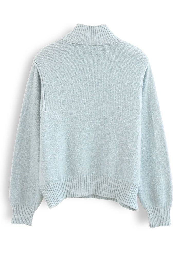 Mock Neck Comfy Knit Sweater in Baby Blue - Retro, Indie and Unique Fashion