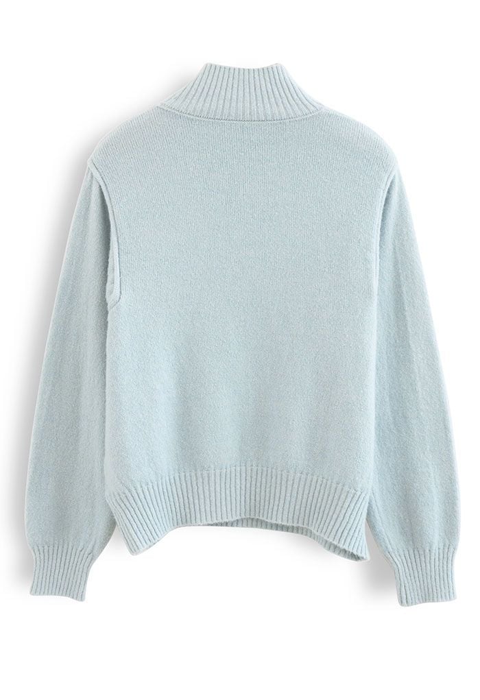 Mock Neck Comfy Knit Sweater in Baby Blue