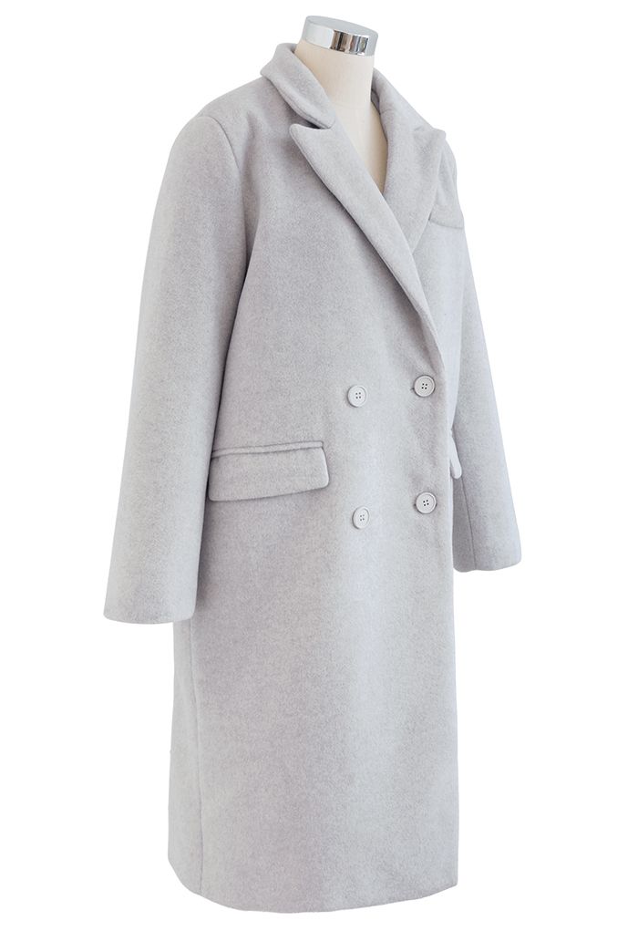 Pastel Color Double-Breasted Wool-Blend Coat in Grey - Retro, Indie and ...