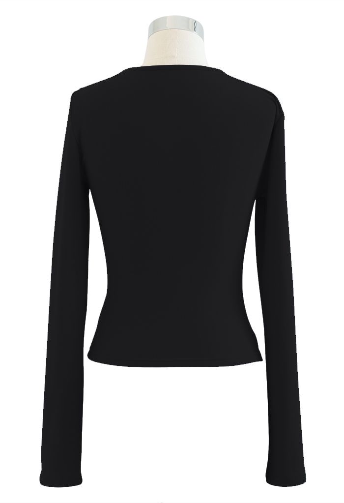 Oblique Neck Ruched Fleeced Top in Black - Retro, Indie and Unique Fashion