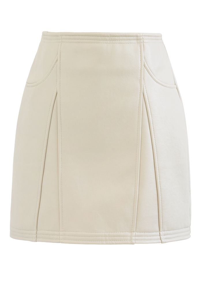 Seam Detailing Faux Leather Mini Skirt in Ivory - Retro, Indie and ...