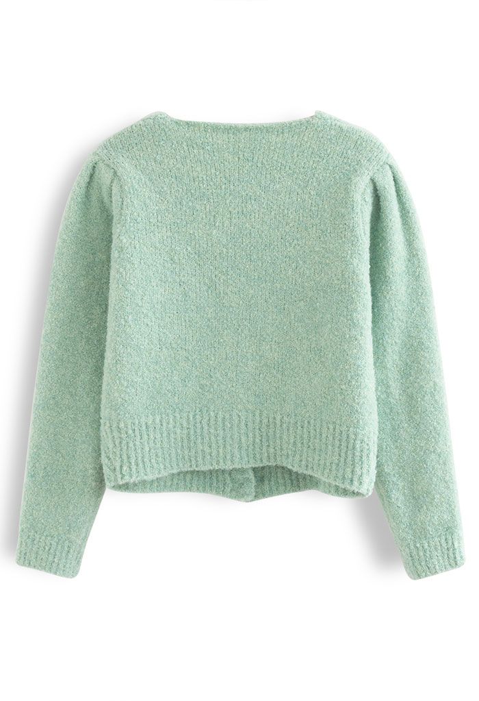 Button Front Fuzzy Knit Cardigan in Mint - Retro, Indie and Unique Fashion