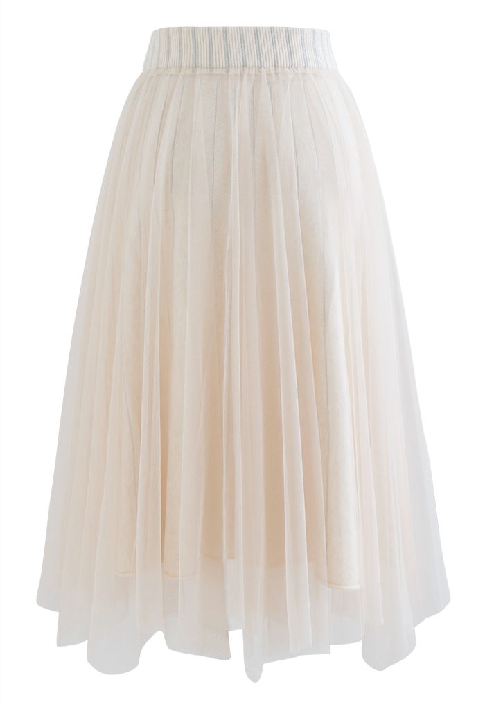 Reversible Shimmer Line Mesh Tulle Skirt in Cream - Retro, Indie and ...