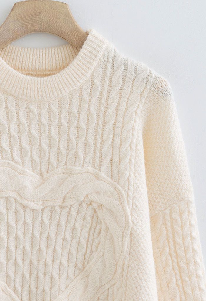 Lonely Heart Cable Knit Sweater in Cream - Retro, Indie and Unique Fashion