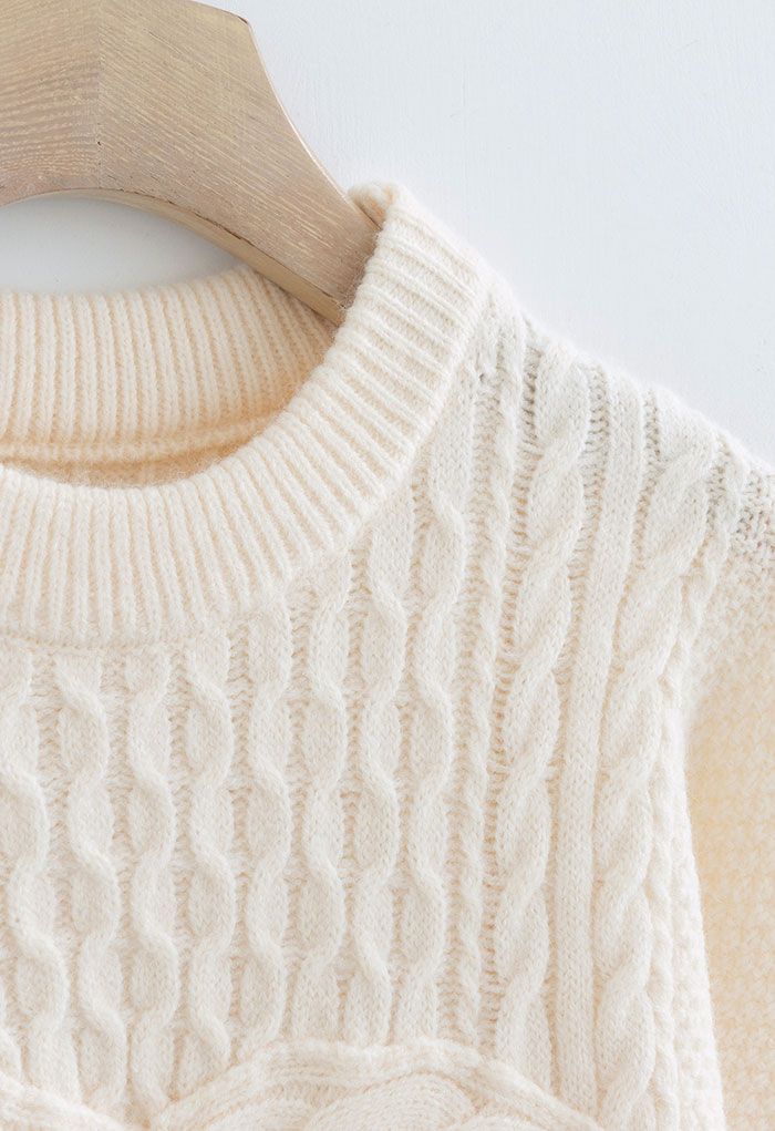 Lonely Heart Cable Knit Sweater in Cream - Retro, Indie and Unique Fashion
