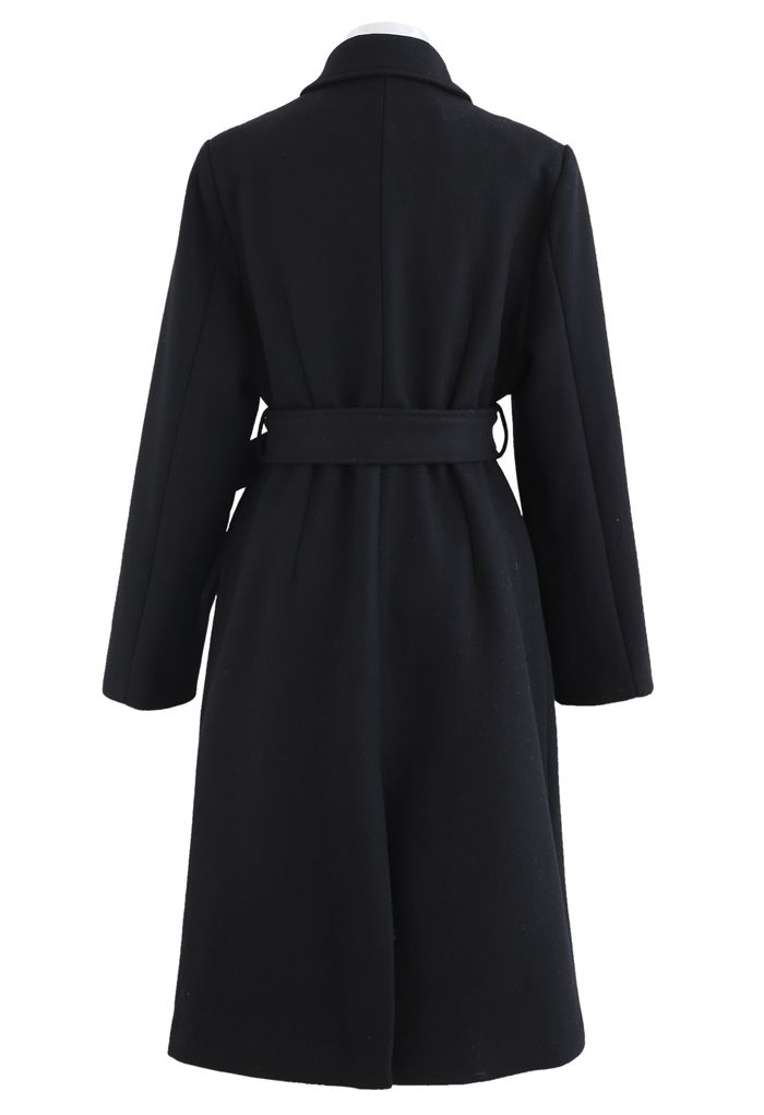 Black Double-Breasted Wool-Blend Longline Coat - Retro, Indie and ...