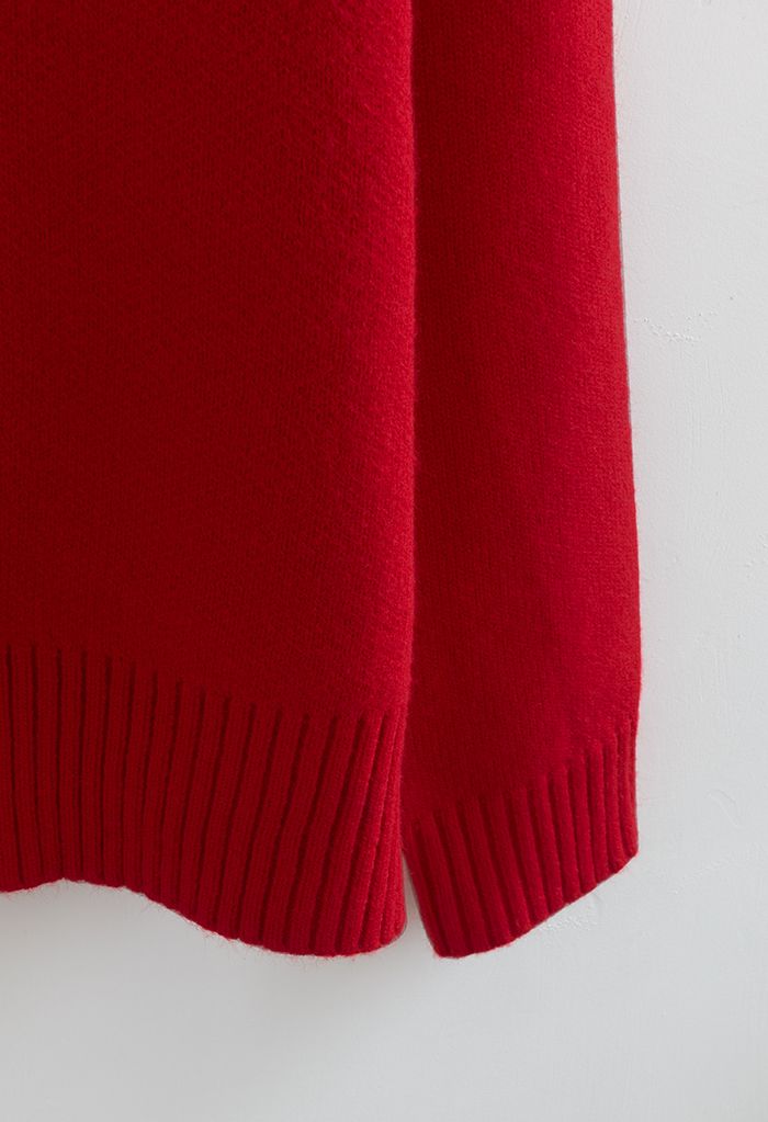 Contrast Heart High Neck Knit Sweater in Red