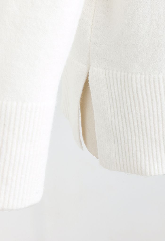 Turtleneck Split Hem Knit Sweater in White - Retro, Indie and Unique ...