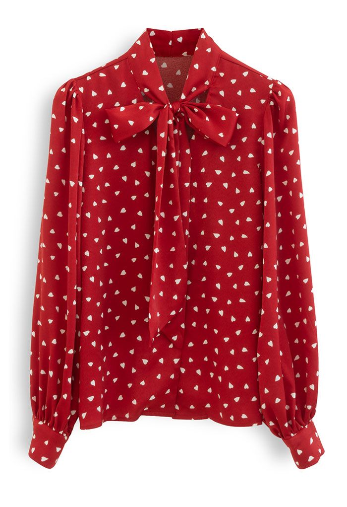 Falling Heart Self-Tie Bowknot Satin Shirt in Red - Retro, Indie and Unique  Fashion
