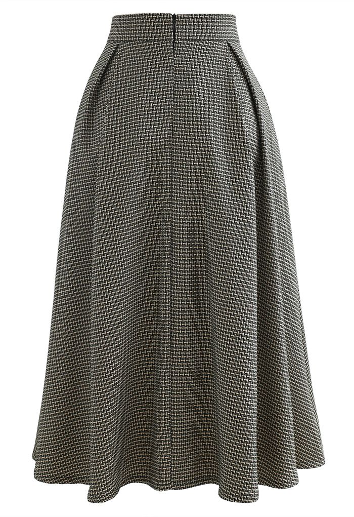 Textured Buttoned Front Pleated Skirt - Retro, Indie and Unique Fashion
