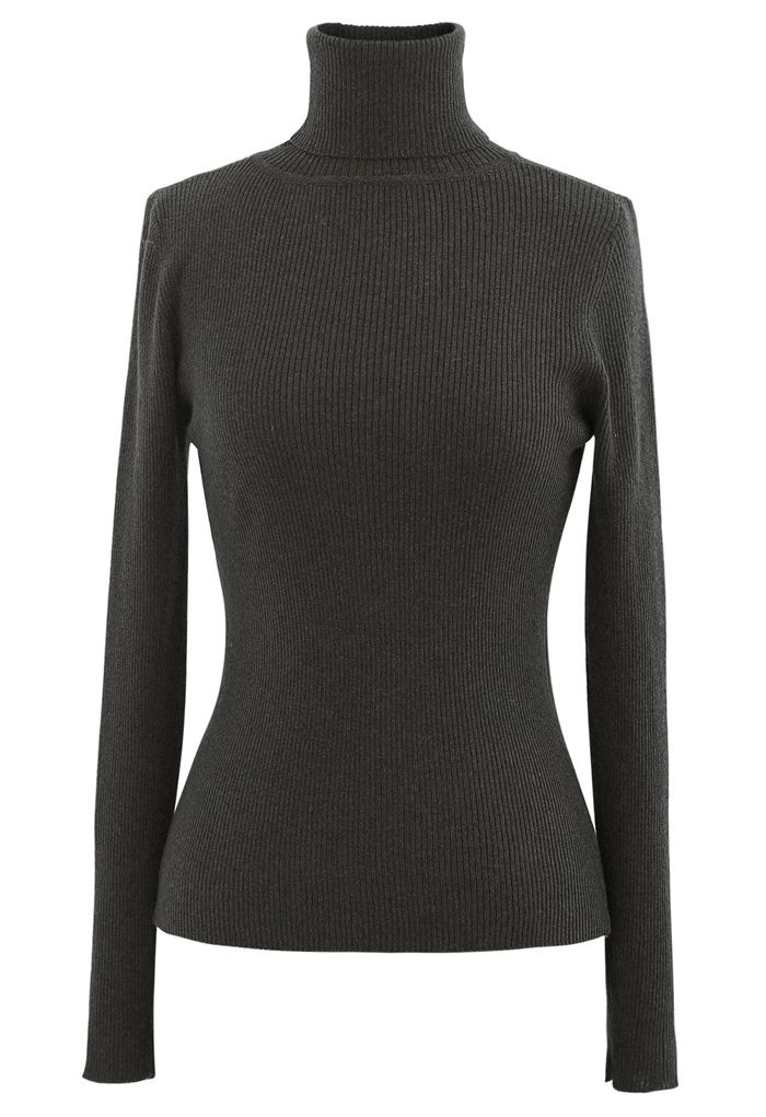 Turtleneck Ribbed Fitted Knit Top in Smoke - Retro, Indie and Unique ...