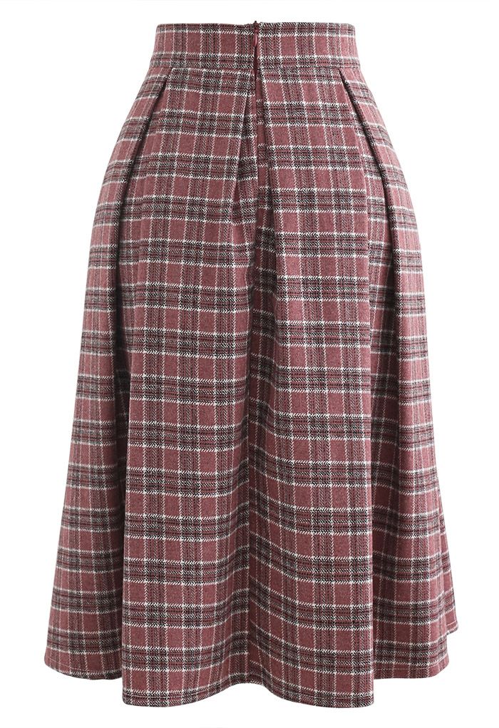 Wool-Blend Pleated Plaid Skirt in Berry - Retro, Indie and Unique Fashion