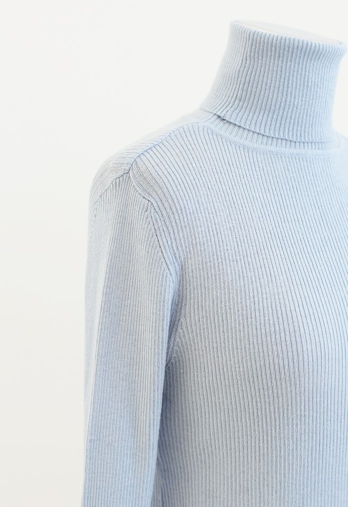 Turtleneck Ribbed Fitted Knit Top in Baby Blue - Retro, Indie and ...