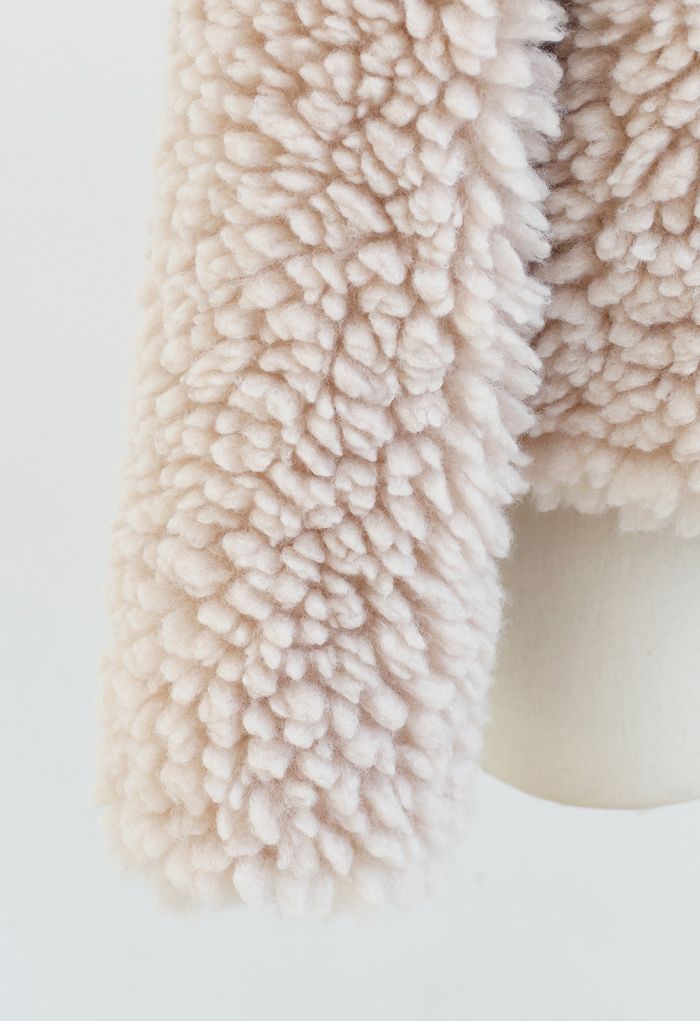 Open Front Fluffy Faux Fur Crop Jacket in Cream