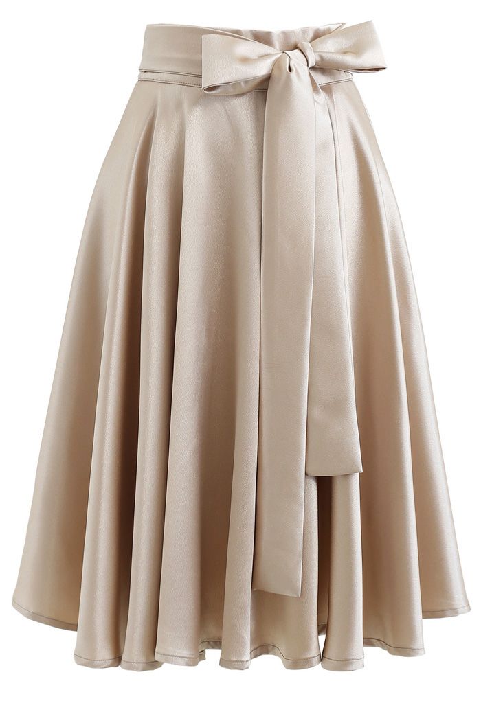 Flare Hem Bowknot Waist Midi Skirt in Gold - Retro, Indie and Unique ...